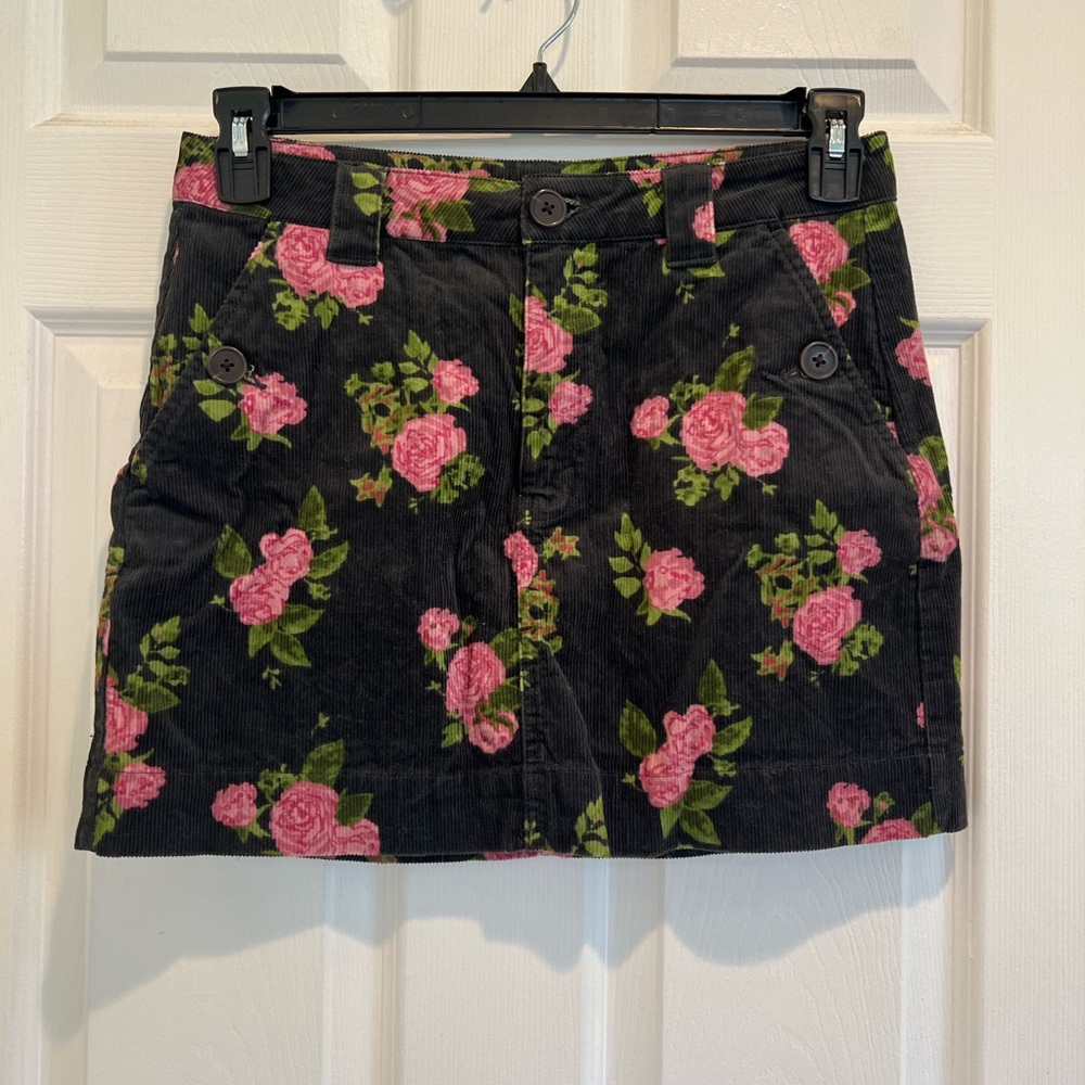Wild Fable Black Floral Corduroy Mini Skirt